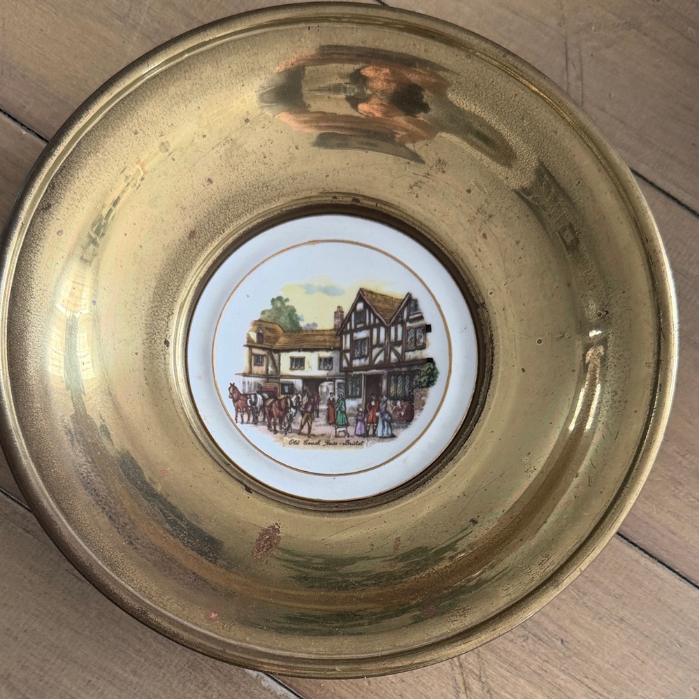 Vintage Royal Vale Gold Brass Bone China Decorative Plate England